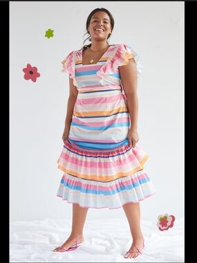 Anthropologie Plenty by Tracy Reese Ruffled Rainbow Striped Maxi Dress